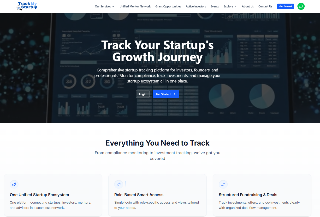 TrackMyStartup platform screenshot